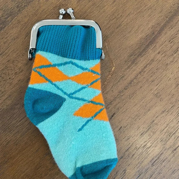 Miniature Baby Sock Change Purse Conversation Piece Blue-green and Orange GUC - Picture 4 of 7